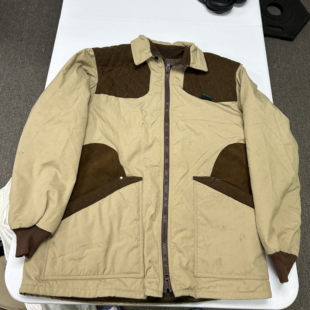 Remington Hunting Jacket Mens Large Tan Brown Ultrasuede Patch USA W237-89